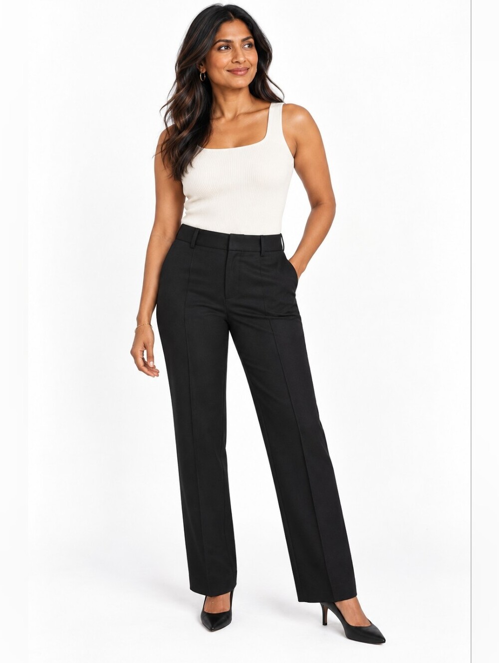 St. John Black Wool Stretch Straight Leg Trousers Pants Size 8